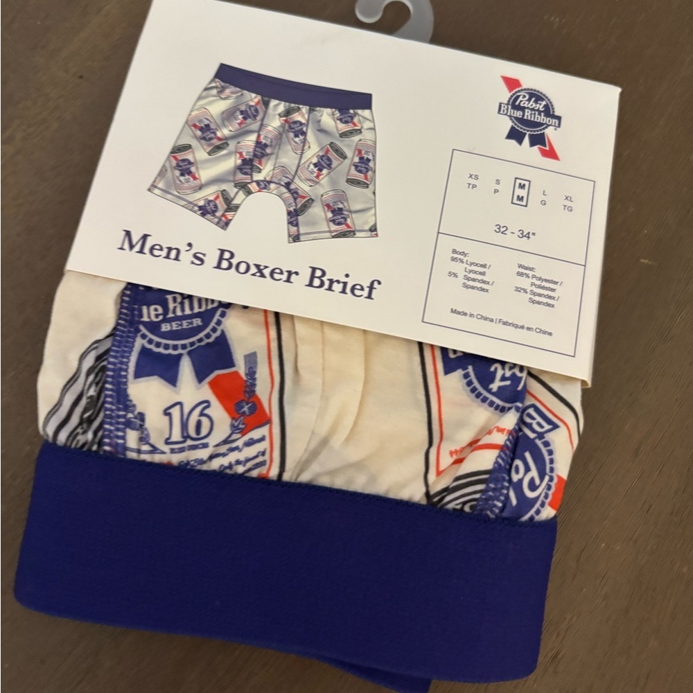 Men’s Boxer Brief W/Pabst Blue Ribbon Theme Sz M NWT